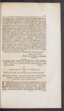 III. Literae Ipsius Ablegati Honorarii ad Inclutam Academiam Lipsiensem