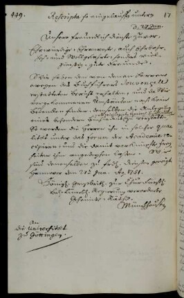 Aufnahme des Buchhändlers Jouvencel als Universitätsverwandter.