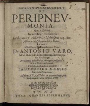 Disputatio Medica Inauguralis De Peripneumonia
