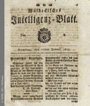 No. 2, Dienstag, den 13ten Januar 1807