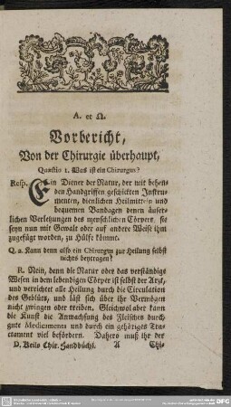 Vorbericht, Von der Chirurgie überhaupt