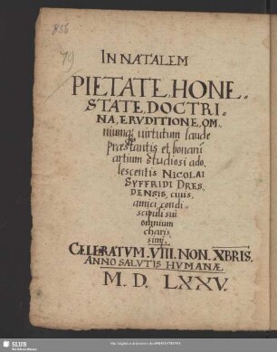 Nr. 79-89. n natalem ... Nicolai Syffridi Dresdensis