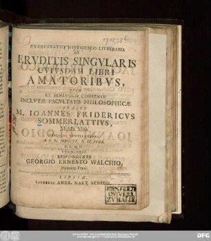 Exercitatio Historico-Litteraria De Ervditis Singvlaris Cvivsdam Libri Amatoribvs