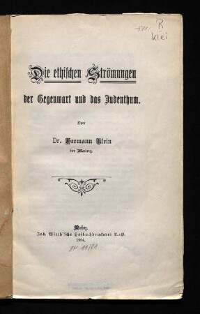 Die ethischen Strömungen der Gegenwart und das Judenthum
