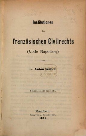 Institutionen des französischen Civilrechts (Code Napoléon)