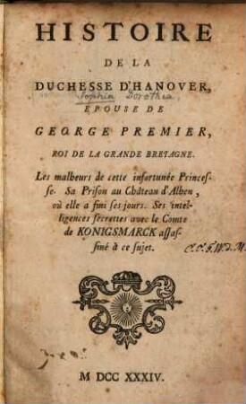 Histoire secrette de la duchesse d'Hanover
