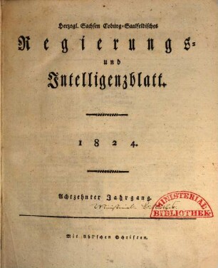 Herzogl.-Sachsen-Coburg-Saalfeldisches Regierungs- und Intelligenzblatt. 1824 = Jg. 18