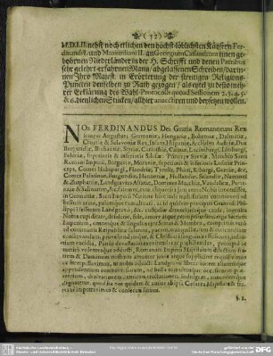 Nos Ferdinandus Dei Gratia Romanorum Rex ...
