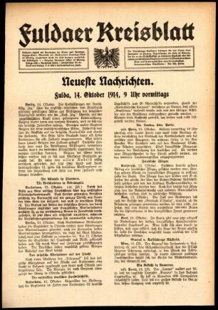 Erste Ausgabe vom Mittwoch, den 14. Oktober 1914.
