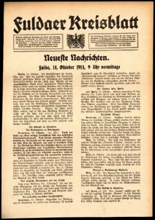 Erste Ausgabe vom Mittwoch, den 14. Oktober 1914.