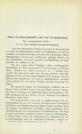 Über die Kreuzschnäbel und ihre Fortpflanzung. Eine monographische Studie