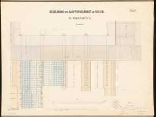 Flussregulierung der Spree, Berlin-Mitte Schinkelwettbewerb 1876: Mühlendammbrücke: Grundriss in verschiedenen Ebenen 1:100; Maßstabsleiste