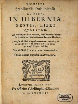 De rebus in Hibernia gestis, libri IV.