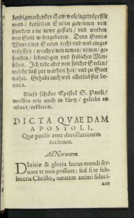 Dicta Quaedam Apostoli, Quae paulo ante decollationem recitavit.