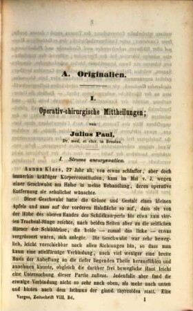 Zeitschrift des Deutschen Chirurgen-Vereins für Medicin, Chirurgie und Geburtshülfe. 8. 1855