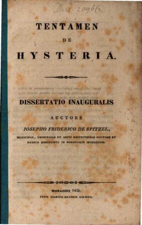 Tentamen de hysteria : dissertatio inauguralis