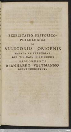 Exercitatio Historico-Philologica de Allegoriis Origenis