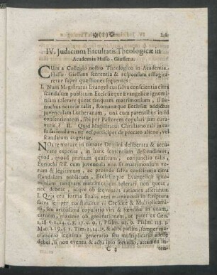 IV. Iudicium Facultatis Theologicae in Academia Hasso-Giessena.