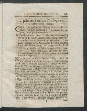 IV. Iudicium Facultatis Theologicae in Academia Hasso-Giessena.