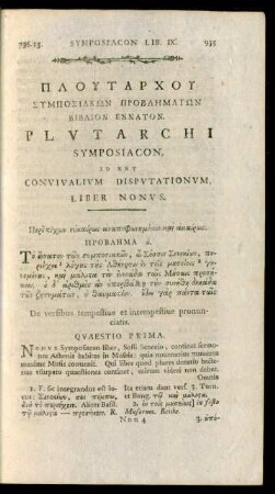 Plutarchi Symposiacon, Id Est Convivalium Disputationum, Liber Nonus