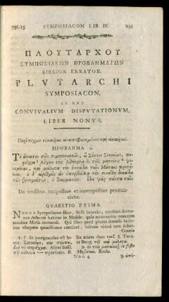 Plutarchi Symposiacon, Id Est Convivalium Disputationum, Liber Nonus