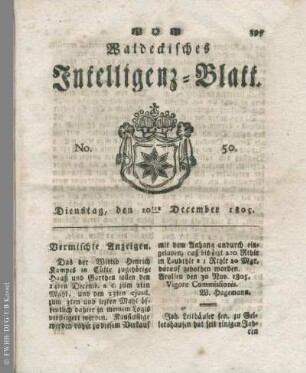 No. 50, Dienstag, den 10ten December 1805