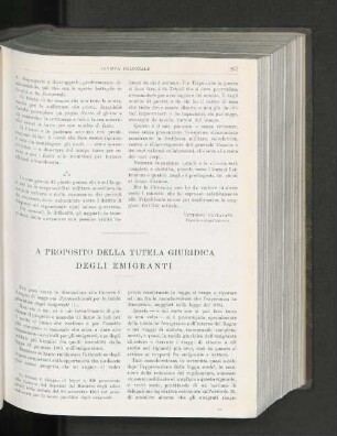 A Proposito Della Tutela Giuridica Degli Emigranti.