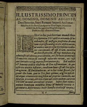 Illustrissimo Principi Ac Domino, Domino Augusto, Duci Saxoniæ, Sacri Romani Imperoo Archimarschallo [...]