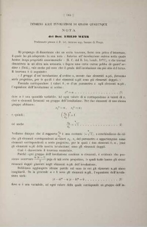 Intorno alle involuzioni di grado qualunque