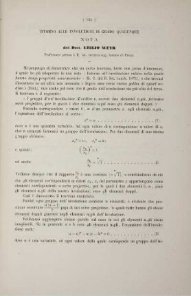 Intorno alle involuzioni di grado qualunque
