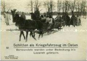 Transport verwundeter Soldaten in einem Schlitten an der Ostfront
