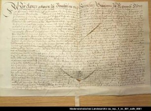 Gräfin Agnes von Rietberg muß die Schuldsumme bei dem spanischen Faktor in Antwerpen Johann Flemming auf 9525 Carolusgulden erhöhen Ausstellungsort: Esens Anhängendes Siegel erhalten; Unterschrift