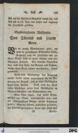 XVII. Abschnitt. Von Tiberius und seinem Genie.