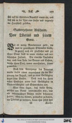 XVII. Abschnitt. Von Tiberius und seinem Genie.