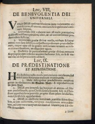 Loc. IX. De Praedestinatione Et Reprobatione