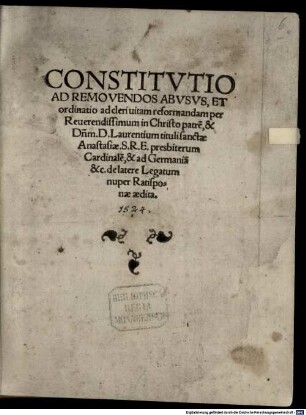 Constitvtio Ad Removendos Abvsvs, Et ordinatio ad cleri uitam reformandam