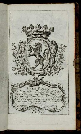 Herr Frantz[...] - Herr Iohann Sigmund Carl Freyherr von Thüngen[...]