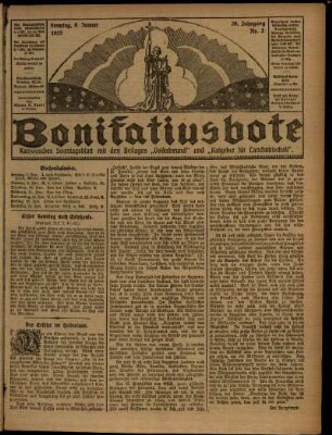 Erste Ausgabe vom Sonntag, den 08. Januar 1922.