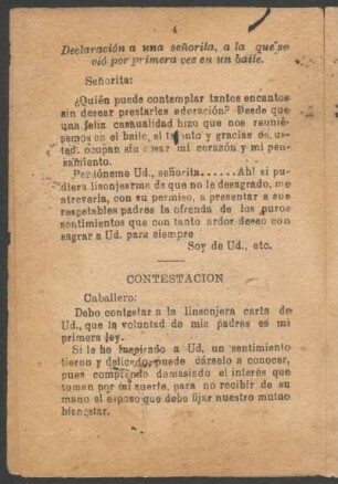 Declaración a una señorita, a la que se vió por primera vez en un baile.
