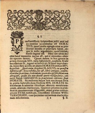 Commentatio De Codice Ms. Membranaceo Horatii Bibliothecae Academicae Altorfinae : Cum Specimine Varietatis Lectionum Quam ... Matthaeo Friderico Winterschmidio ... Dicat Societas Latina Altorfina