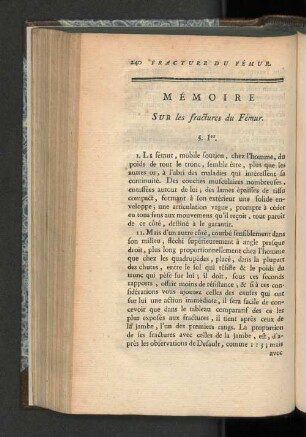 Mémoire sur les fractures du Fémur.