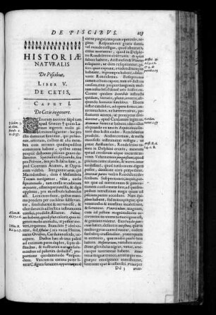 Historiae Naturalis de Piscibus, Liber V. De Cetis