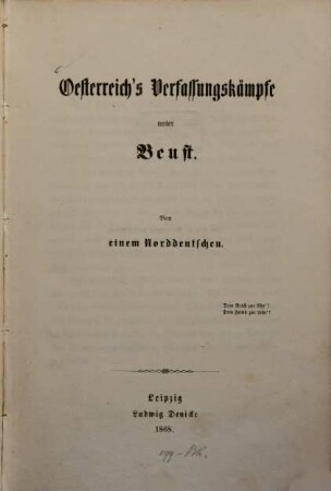 Österreich's Verfassungskämpfe unter Beust : Von e. Norddeutschen