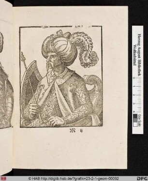 Sitzender Orientale mit Feder am Turban, Brustbild