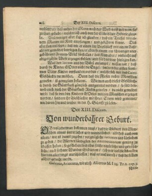 Der XIII. Discurs. Von wunderbahrer Geburt.