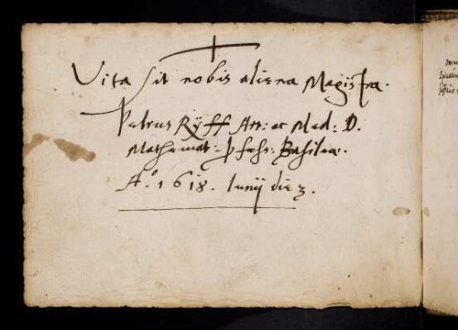 Ryff, Peter. Basel, 3.6.1618.
