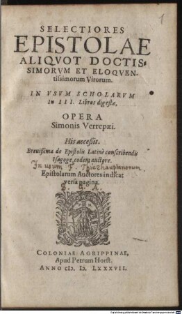 Selectiores Epistolae Aliquot Doctissimorum et Eloquentissimorum Virorum : In Usum Scholarum In III. Libros digestae