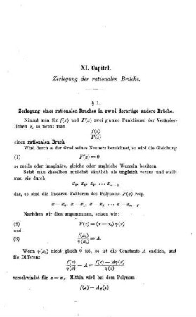 XI. Capitel. Zerlegung der rationalen Brüche.