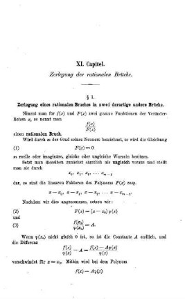 XI. Capitel. Zerlegung der rationalen Brüche.
