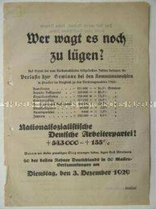 Flugblatt der NSDAP zum Ausgang der Kommunalwahlen in Preußen